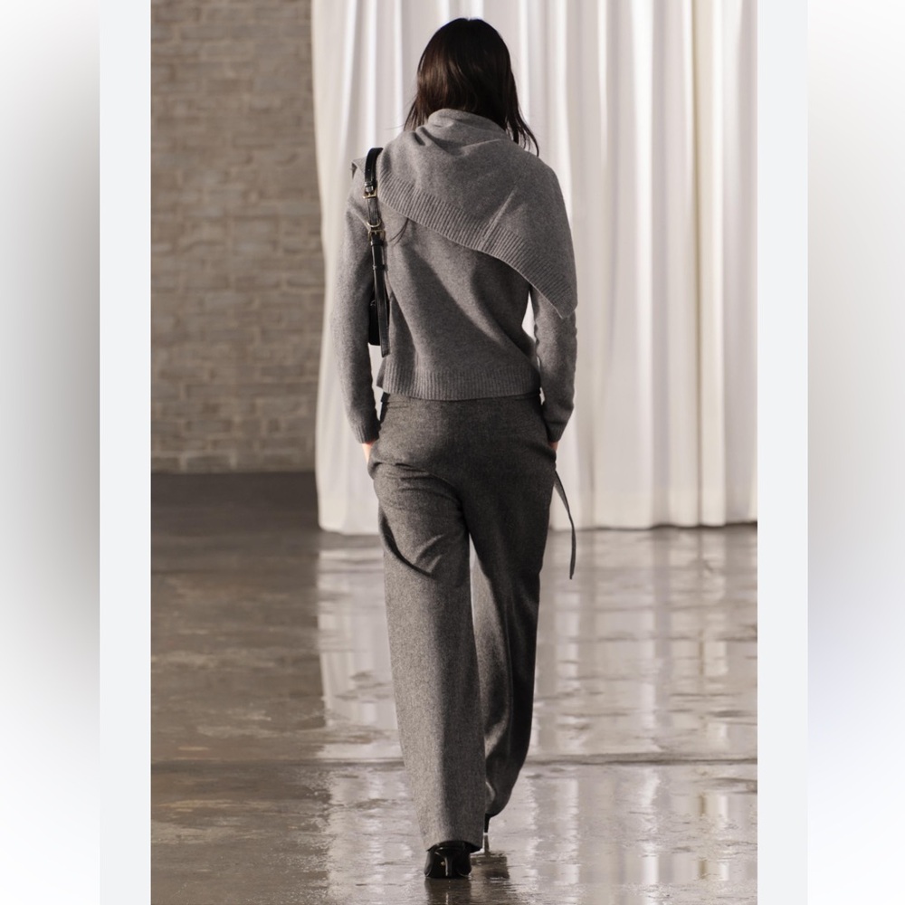 Zara Wool Blend Wide Leg Mid Rise Pants ZW Collection Gray Marl size XS NWT - Picture 7 of 16